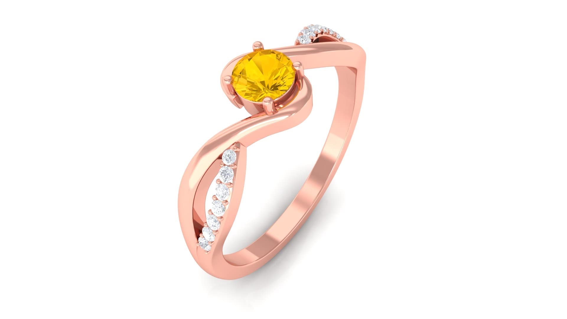 14K Solid Gold Yellow Sapphire Solitaire Ring with Diamond Accents - September Birthstone Jewelry for Women, Elegant Bypass Engagement Ring, Perfect Gift for Anniversary & Special Occasions