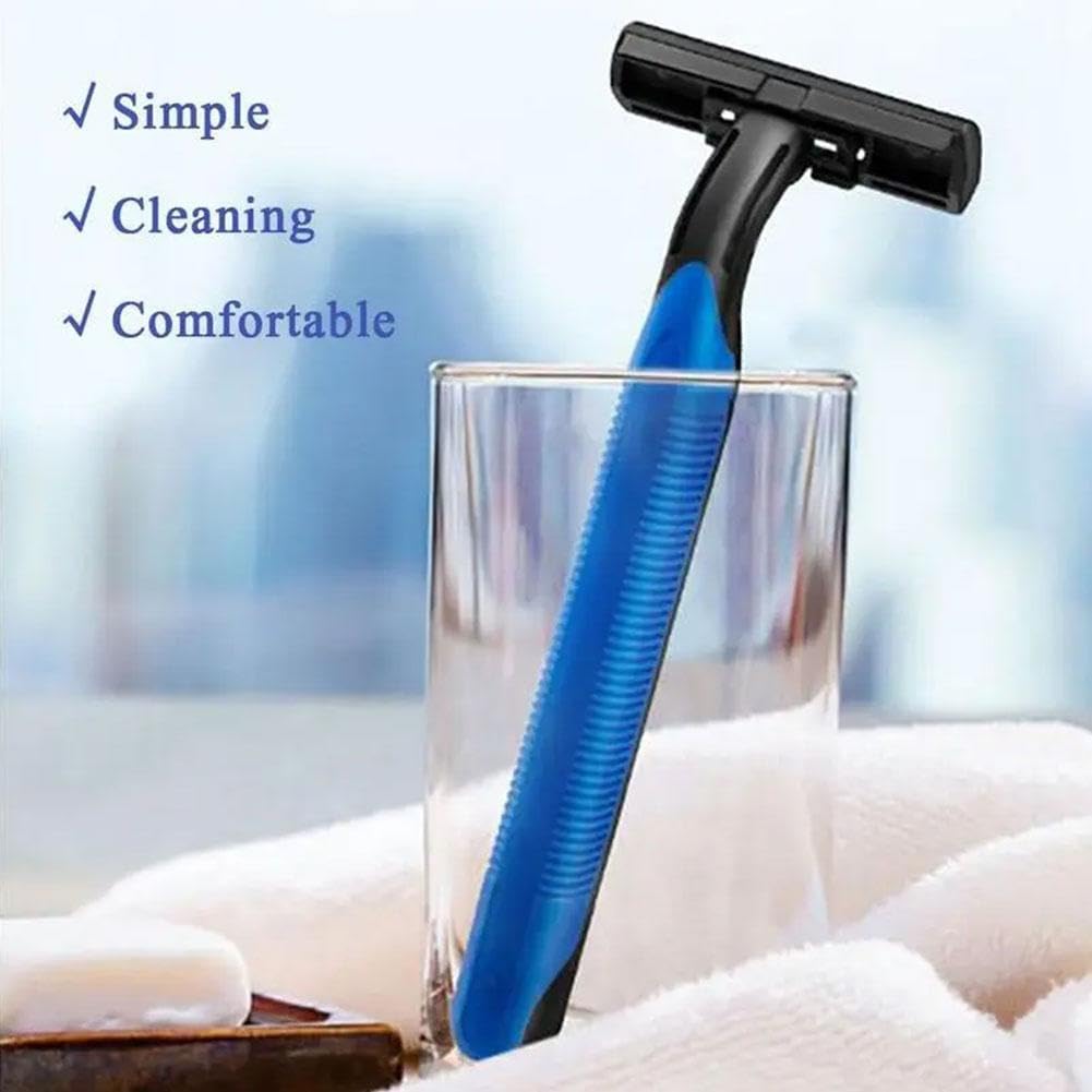 Bulk Disposable Double Blade Shaving Razors - Travel Size Men's Safety Razor Kit (Individually Wrapped) - Blue | Perfect for Hotels, Travel, Homeless Shelters & Guest Rooms | Durable Shaving Supplies for On-The-Go Grooming