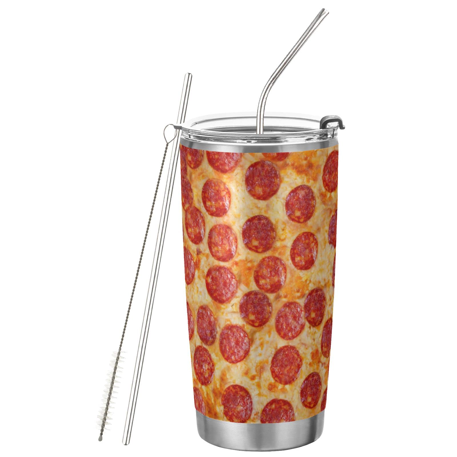CaTaKu 20oz Funny Pizza Design Stainless Steel Vacuum Insulated Tumbler Cup with Lid & Straw - Double Wall Travel Coffee Mug for Hot & Cold Drinks - Perfect for Office, Car Commute, Picnics & Outdoor Adventures