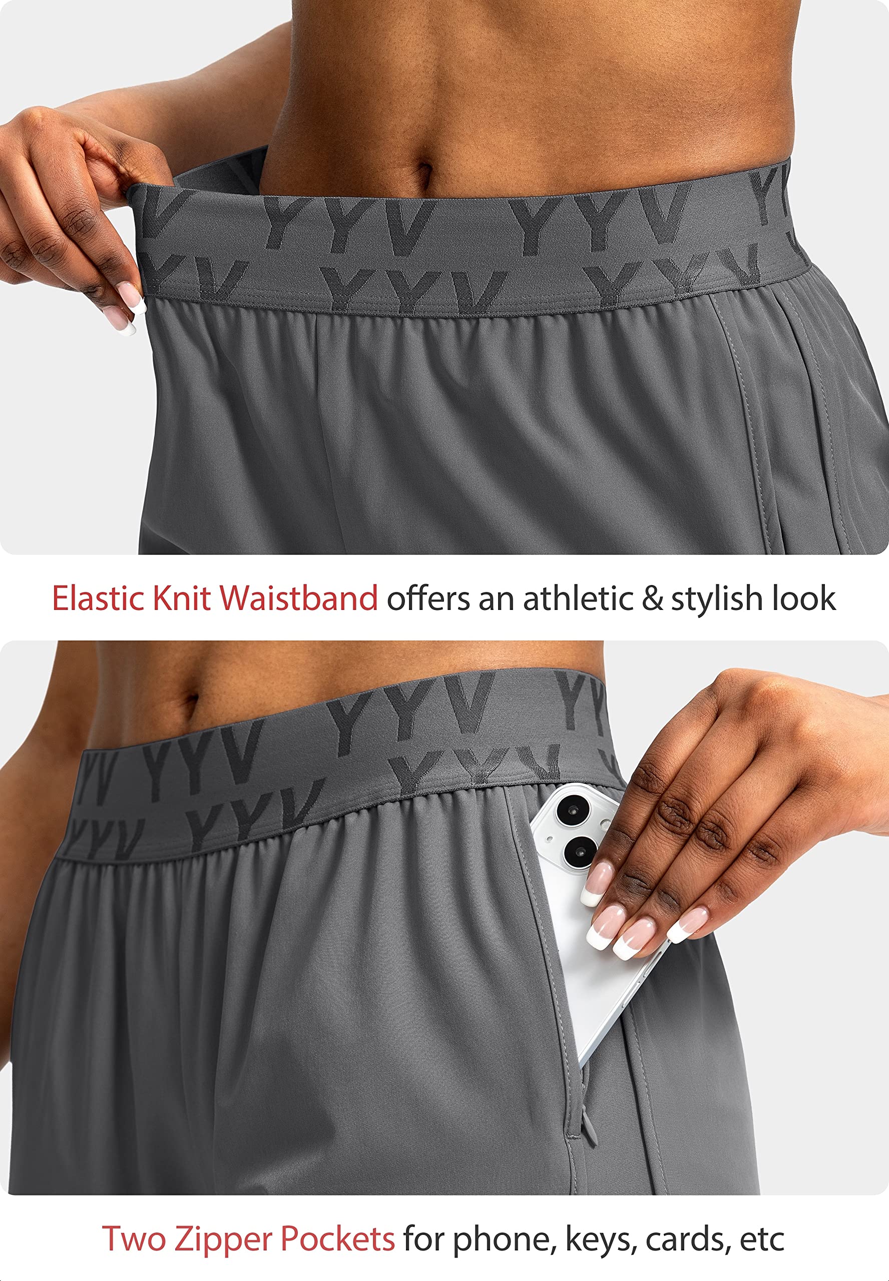 YYV Women's Running Shorts with Zipper Pockets - Quick-Dry Elastic Waist Athletic Gym Shorts for Women with Liner - Perfect for Jogging, Workouts & Yoga