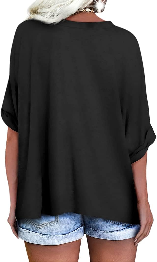 UNCLECAT Women's V Neck Oversized T-Shirts - Soft Summer Short Sleeve Casual Tee Shirt for Women - Perfect for Beach, Travel & Everyday Wear