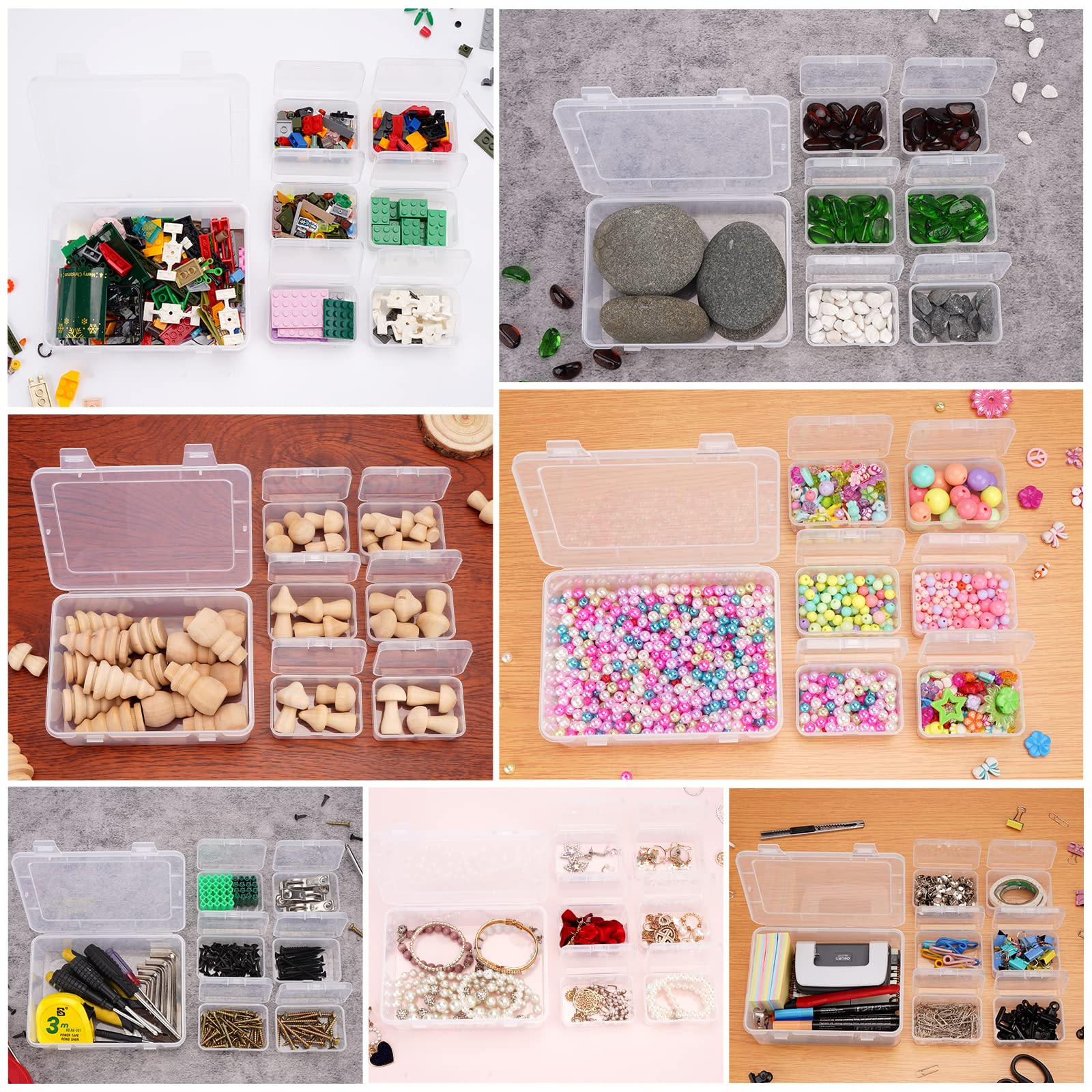 Mathtoxyz 2-Pack Clear Plastic Bead Storage Containers - Small Rectangle Organizer Boxes for Jewelry Making, Nail Art, DIY Crafts & Hardware Storage (Perfect for Beads, Screws, Batteries & Craft Supplies)
