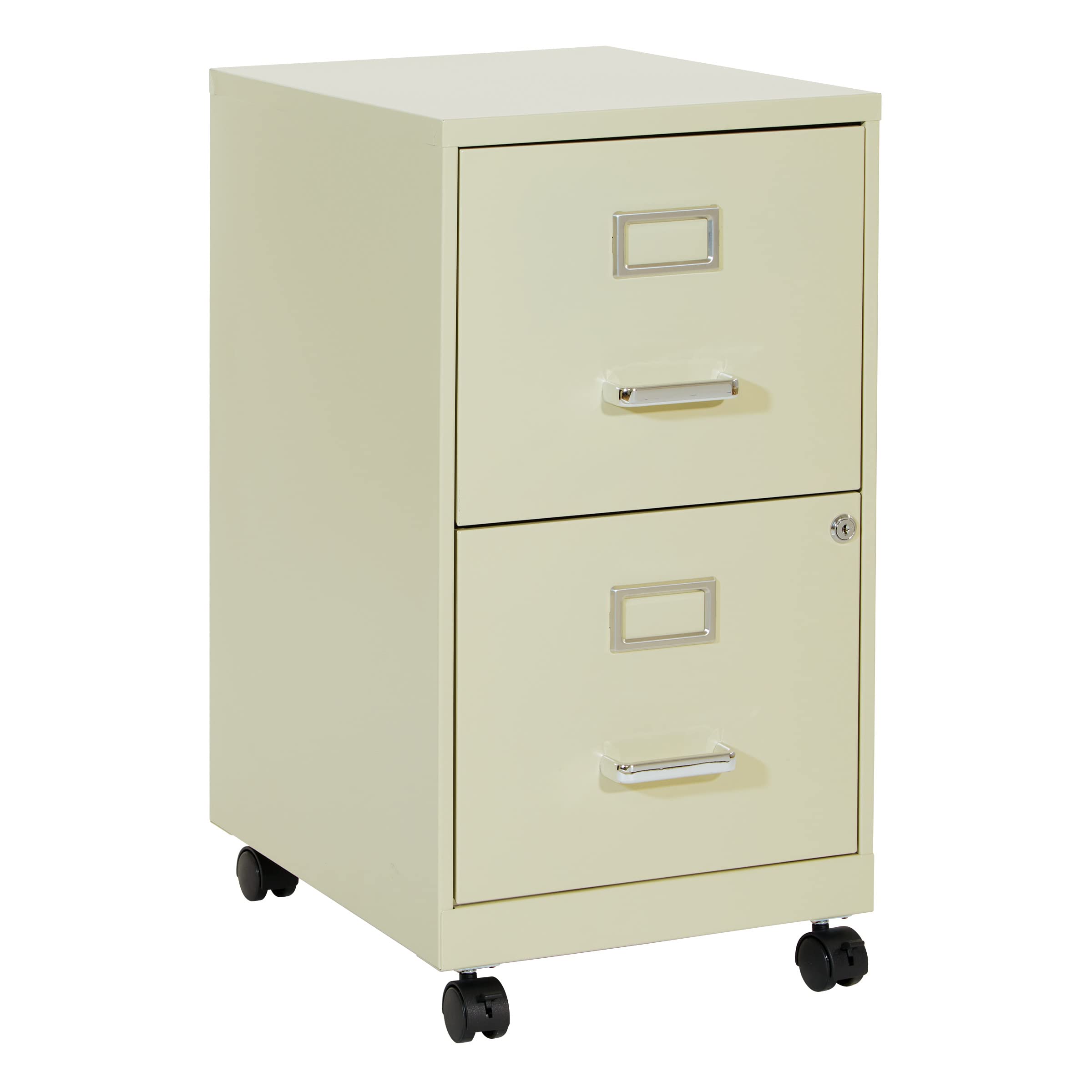 OSP Home Furnishings 2-Drawer Mobile Locking Metal File Cabinet - Tan Office Storage Solution for Documents, Files & Office Supplies | Perfect for Home Office, Workplace & Business Organization