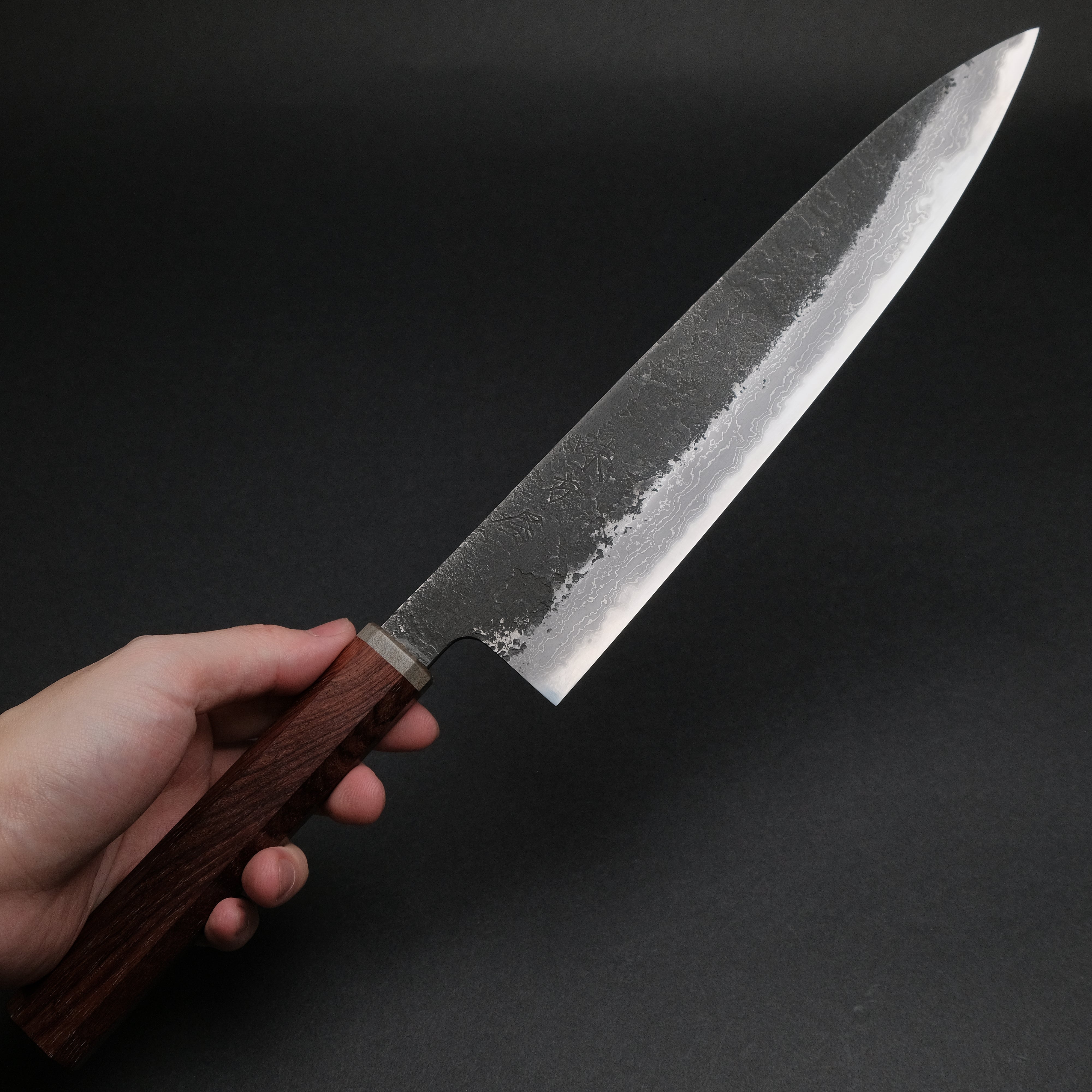 Premium Ajikataya White #2 Nashiji Damascus Gyuto 240mm Chef Knife - Rosewood & Stabilized Wood Handle (#41) - Perfect for Professional Chefs & Home Cooking Enthusiasts