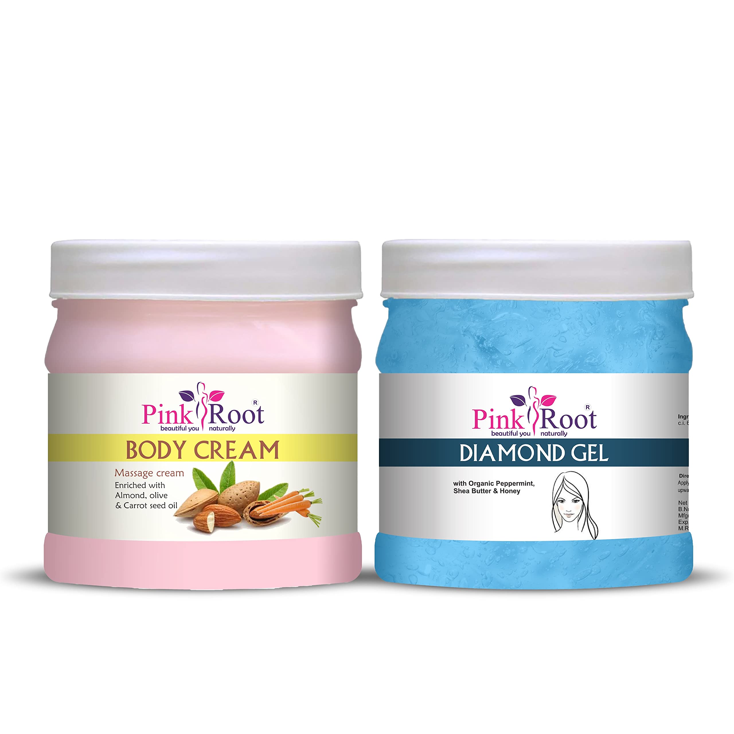 Pink Root Body Massage Cream & Diamond Gel Set - 500gm Each | Deep Tissue Relaxation, Muscle Pain Relief, Spa & Home Massage Therapy