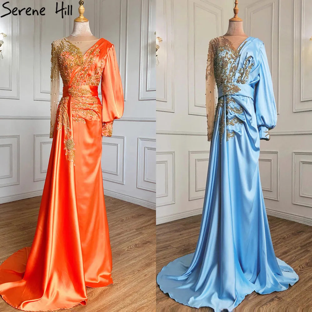 Elegant Beaded Satin Overskirt Evening Dress Gown for Women - Plus Size Muslim Mint Mermaid Style Party Wear (LA71278) | Perfect for Weddings, Prom, and Formal Events