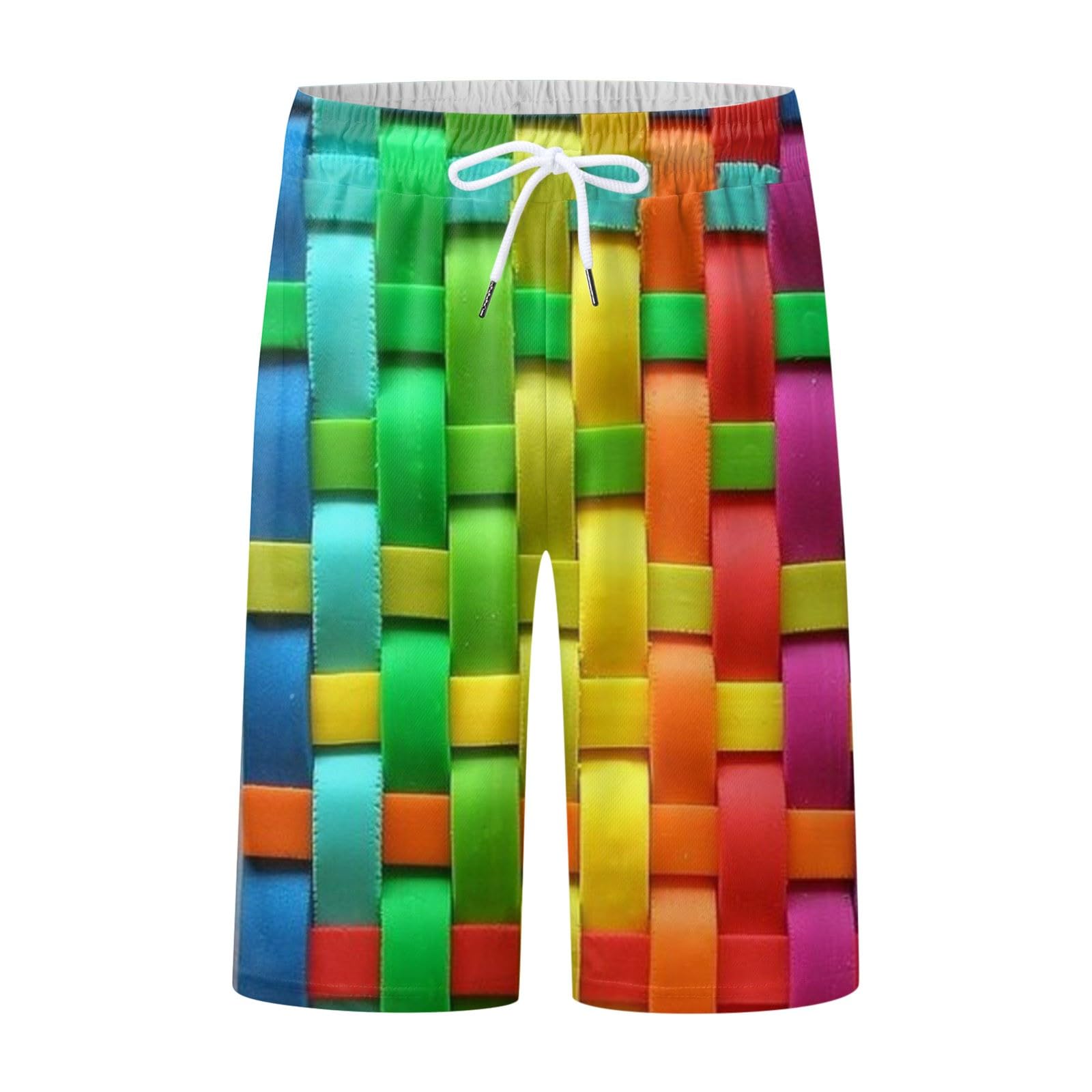 Men's Rainbow Color Beach Pants - Elastic Waist Drawstring Soft Breathable Summer Swim Trunks for Swimming, Surfing & Vacation Wear