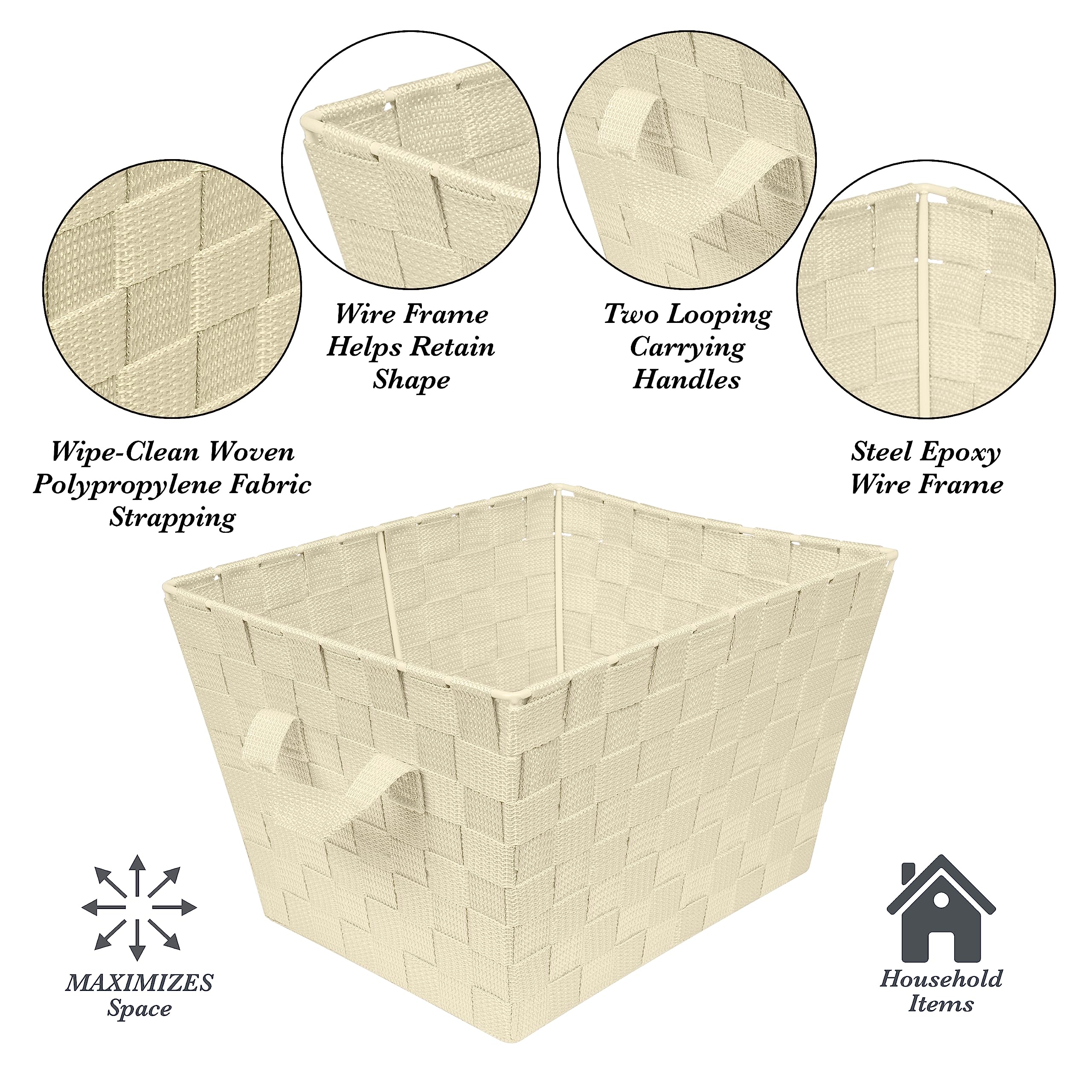Stylish Medium Woven Storage Tote Basket with 2 Handles - 4 Pack Ivory - Perfect for Home Organization, Closet, Bedroom, Bathroom & Nursery - Great for Toys, Accessories & Gift Giving