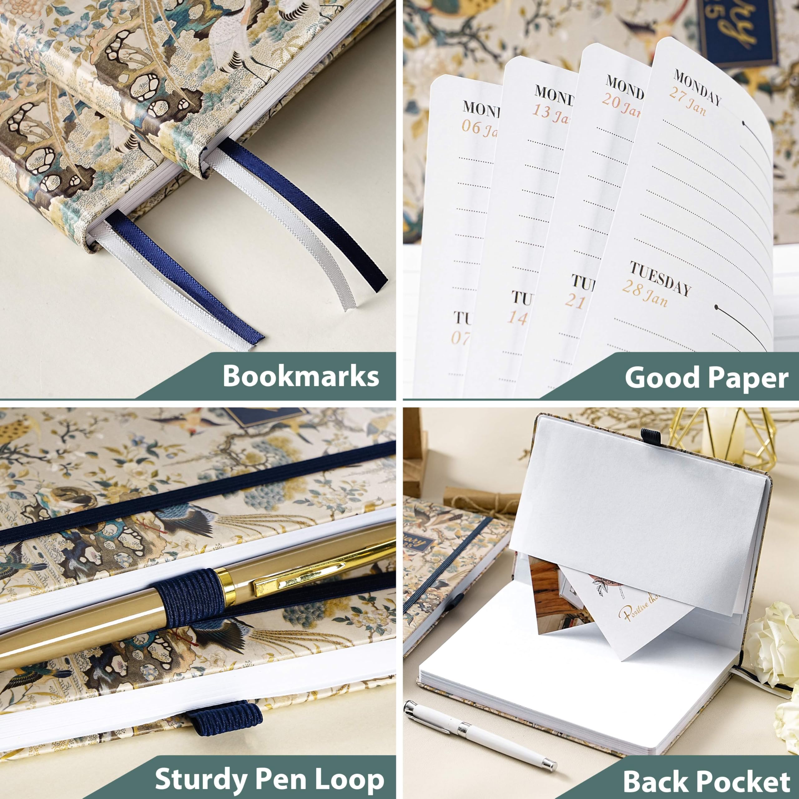 2025 Planner - A5 Weekly & Monthly Diary 2025 with January to December Calendar, Notes Section & Mission Board | Elegant Hardcover Work Planner with Elastic Closure & Back Pocket | Perfect for Office, School, Business Planning & Personal Organization