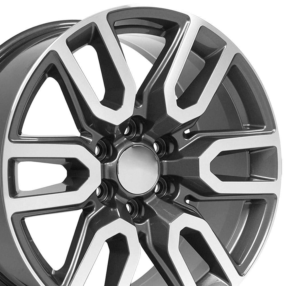 OE Wheels CV36 20 Inch Rims - Gloss Gunmetal Machined 6x139.7 Bolt Pattern 20x9 Size - Compatible with GMC Sierra 1500 (Hollander 5914) - Perfect for Off-Roading, Truck Upgrades & Custom Builds