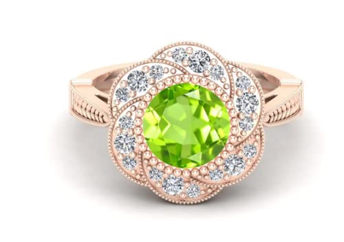 2.00ct Peridot Engagement Wedding Ring - Vintage Art Deco Style Moissanite Solitaire Ring with Floral Design | Unique Green Gemstone Jewelry for Bridal, Anniversary & Special Occasions