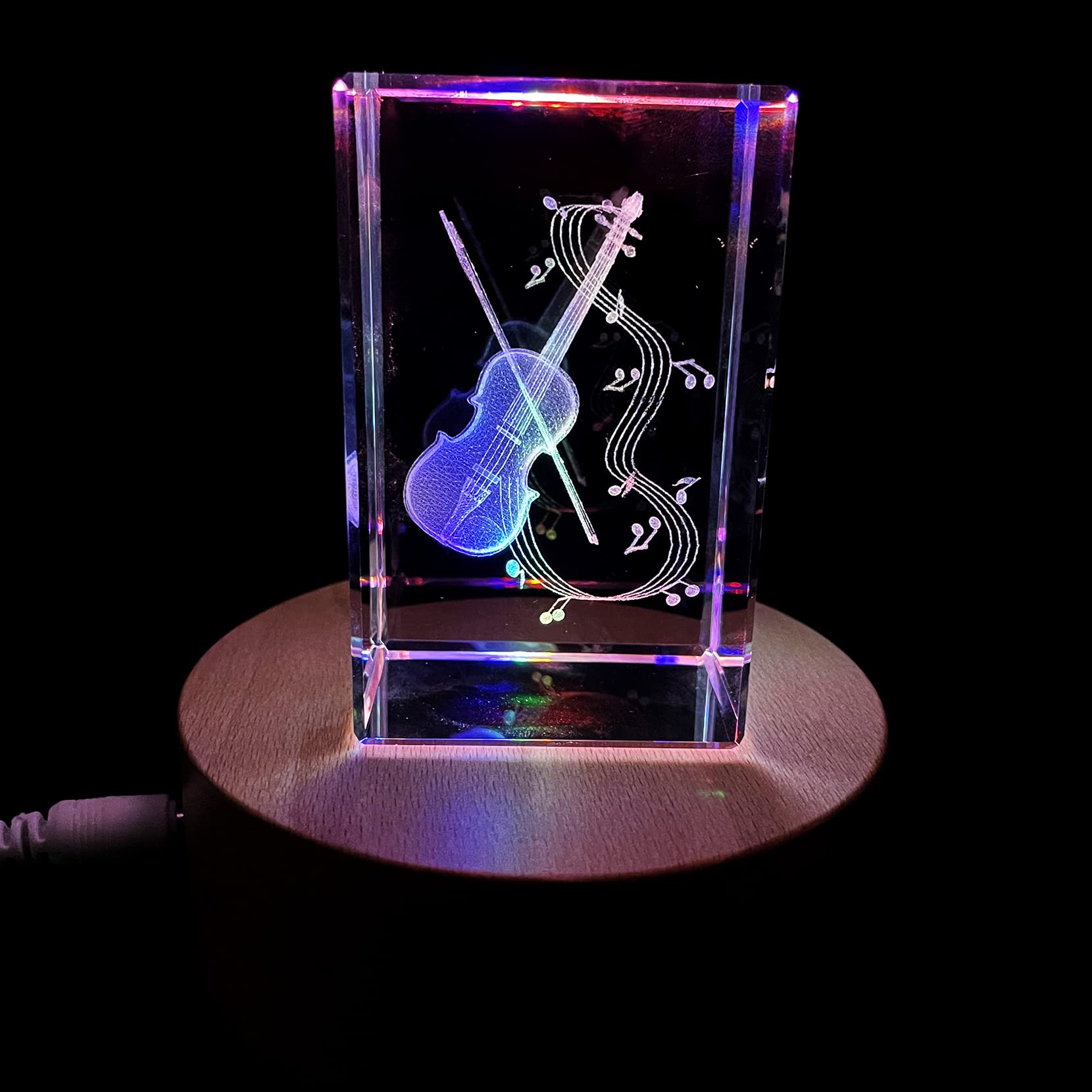 XINDAM 3D Violin Paperweight - Laser Engraved Crystal Glass Cube Music Gift for Graduation, Christmas, Birthday & Valentine's Day - Perfect for Office Desk Decor, Music Lover Present & Home Decoration