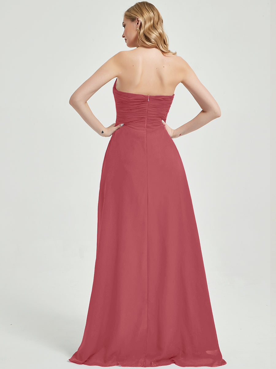 Elegant Strapless A-Line Floor Length Bridesmaid Dress with High Slit - Perfect for Weddings, Prom, Formal Events & Evening Parties