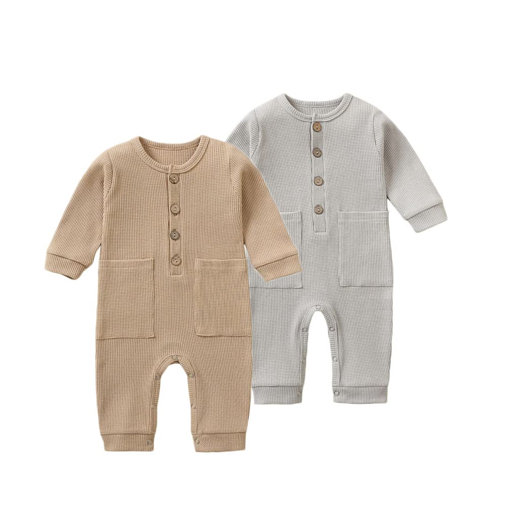 BeiVSlley Newborn Baby Romper 2-Pack - Soft Cotton Long Sleeve Button-Up Footless Outfits for Boys & Girls | Perfect for Playtime, Photo Shoots & Everyday Wear