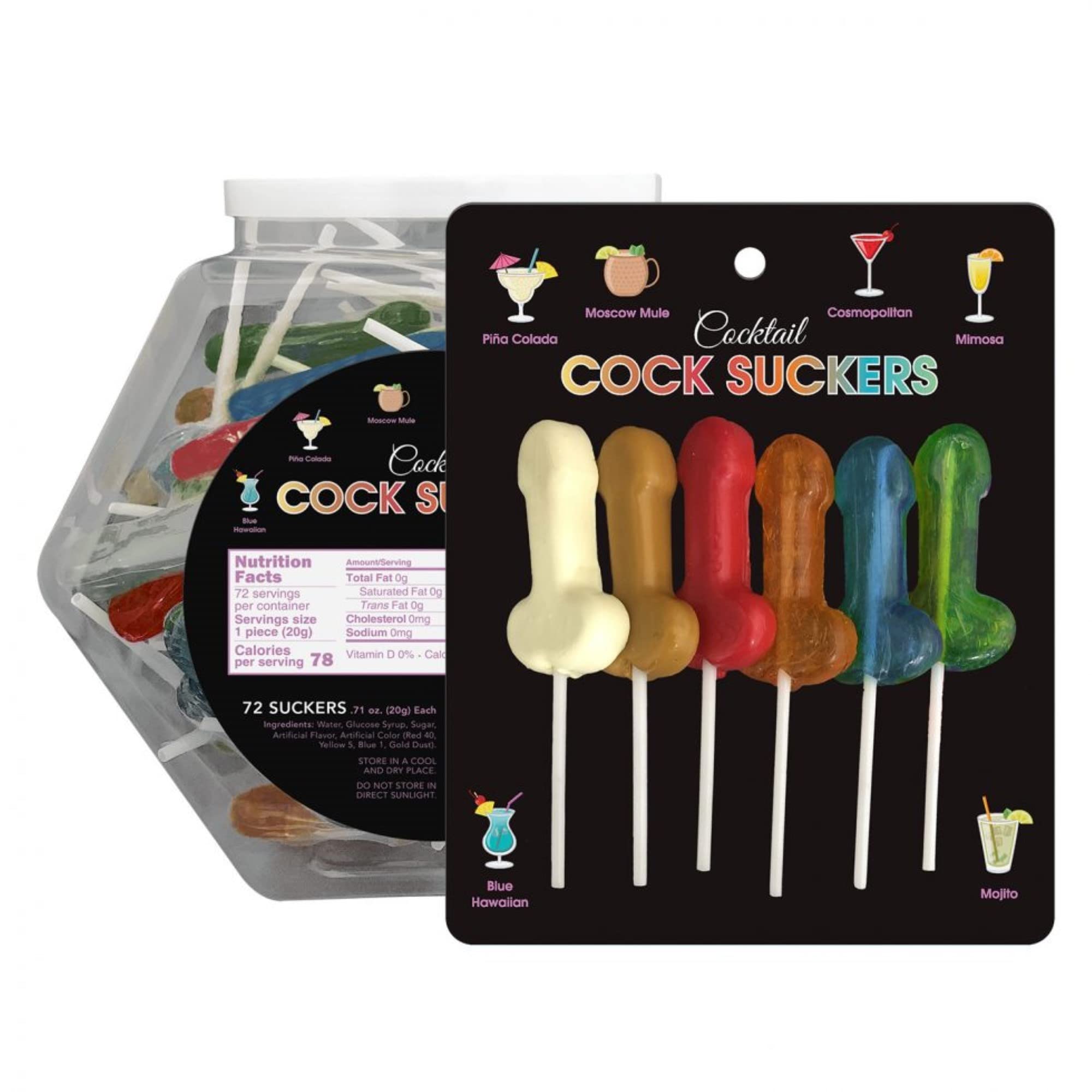 Kheper Games Adult Candy Cocktail Cock Suckers - 72 Count Multi-Colored Lollipops (0.71 oz) - Perfect for Bachelor/Bachelorette Parties, Adult Gifts & Naughty Events