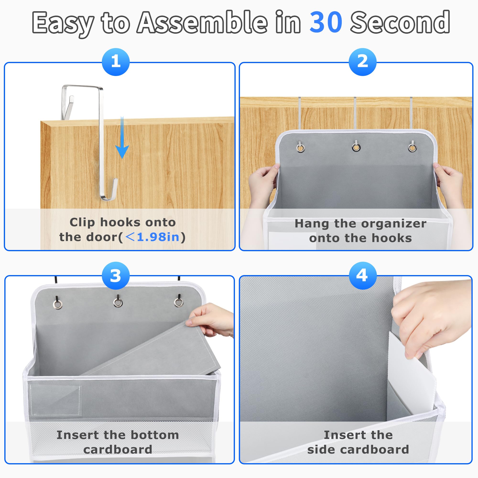 Over The Door Organizer with 5 Large Pockets & 10 Mesh Side Pockets - Heavy Duty 44lbs Capacity Hanging Storage for Nursery, Bathroom, Bedroom & Pantry - Perfect for Toys, Towels, Shoes & Pantry Items
