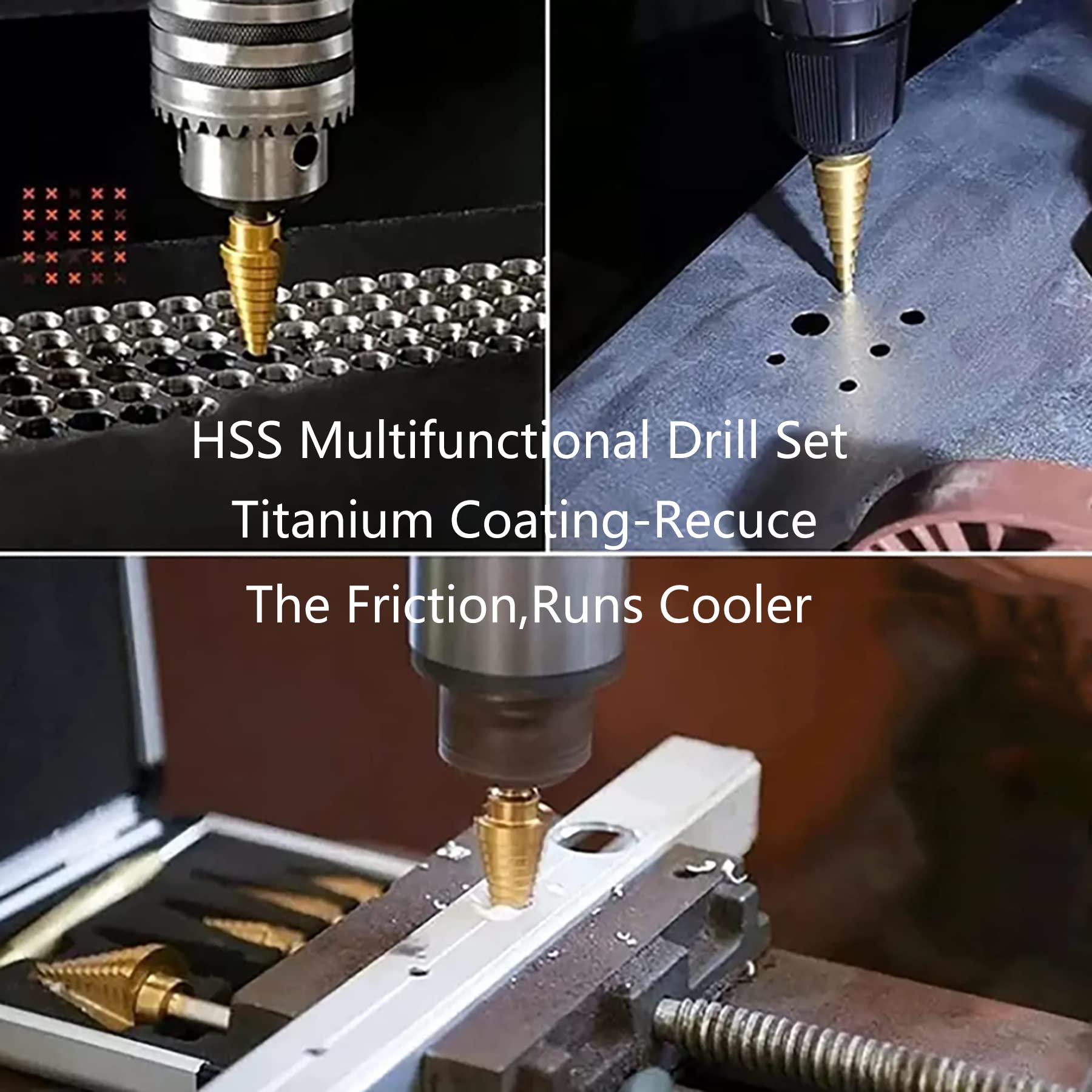 Titanium Step Drill Bit Set - 3/6/8mm Metal Hole Cutter for Wood, Plastic & Metal | High-Speed Steel Cone Core Drilling Tool | Perfect for DIY Projects, Home Improvement & Woodworking