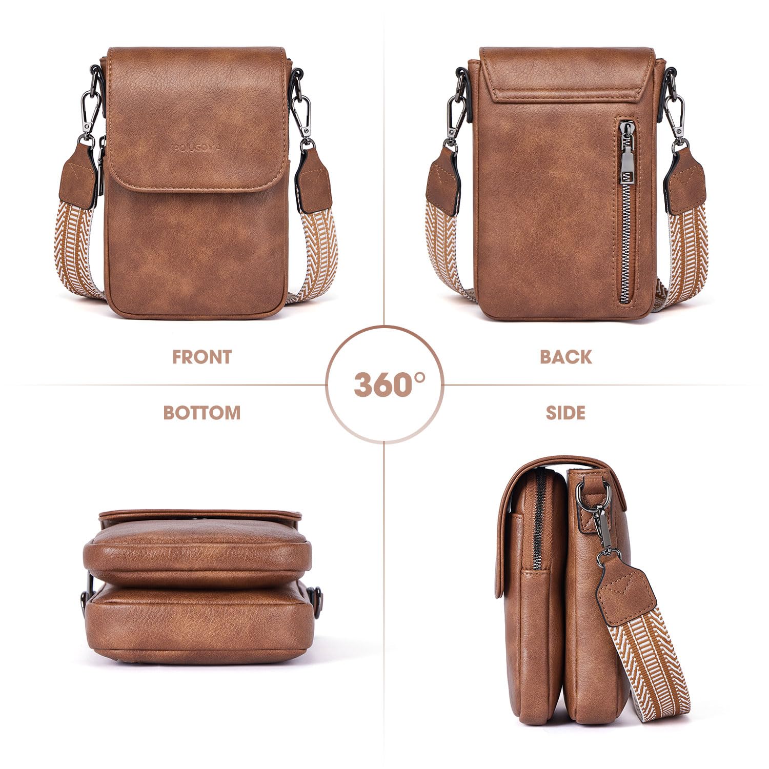 Stylish Leather Crossbody Bag for Women - Triple Compartment Phone Purse with Card Slots | Trendy Small Shoulder Bag for Everyday Use, Travel & Shopping