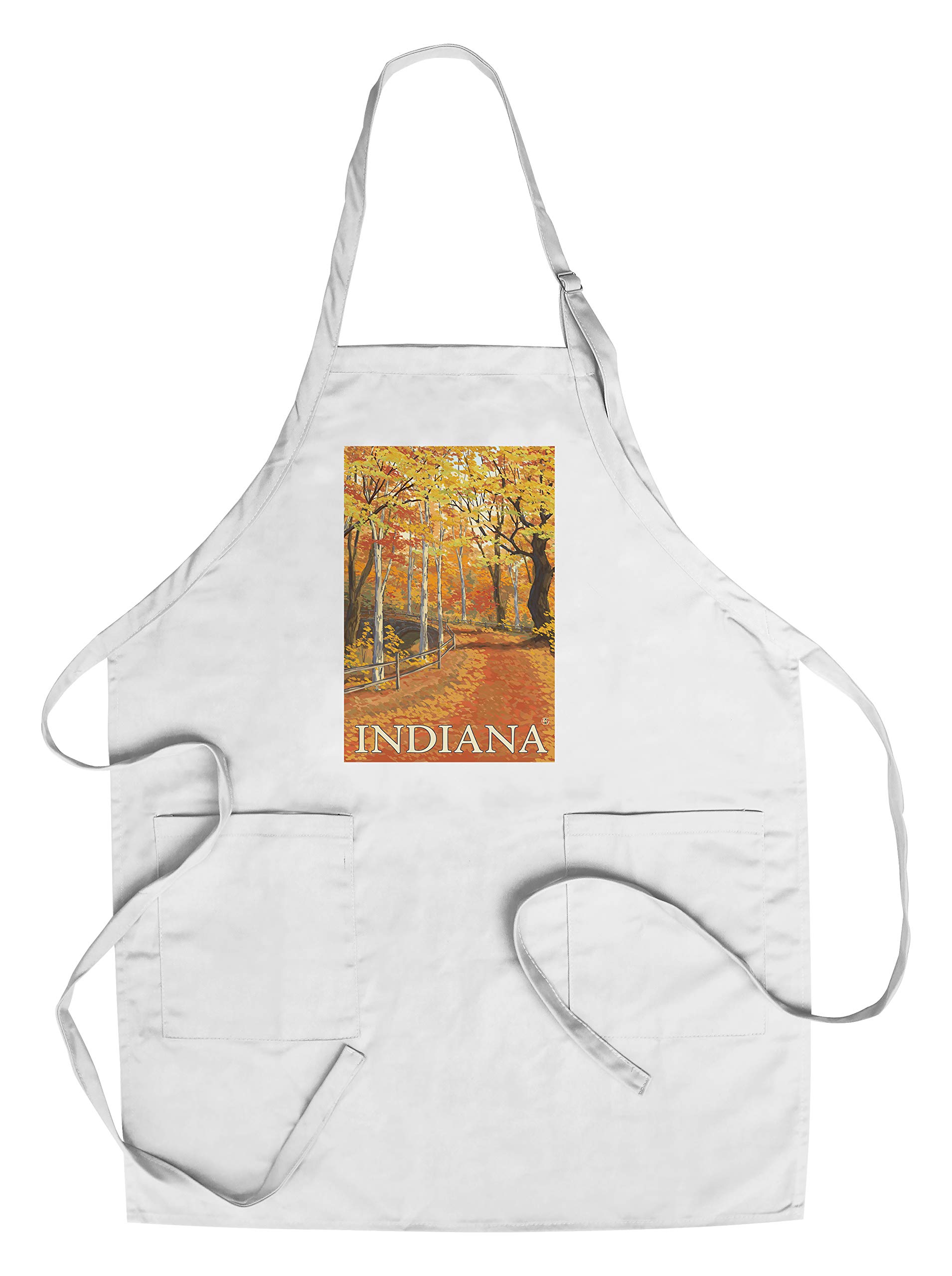Indiana Fall Colors Cotton Canvas Apron - Unisex Kitchen Cooking Baking Grilling Apron with Pockets - Perfect for Home Chefs, BBQ & Holiday Cooking