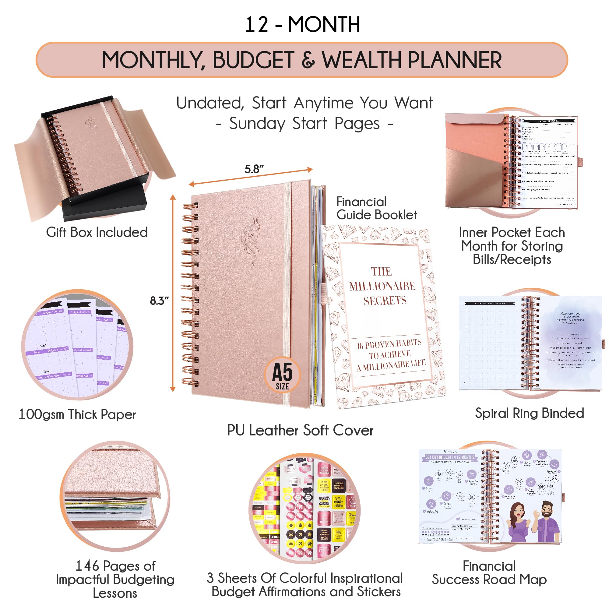2025 Spiral Budget Planner & Monthly Bill Organizer with Pockets - Finance Journal, Debt Tracker for Bill Payments & Savings | 12-Month Financial Planner for Financial Freedom | Perfect for Personal Finance Management, Home Budgeting & Money Saving Goals