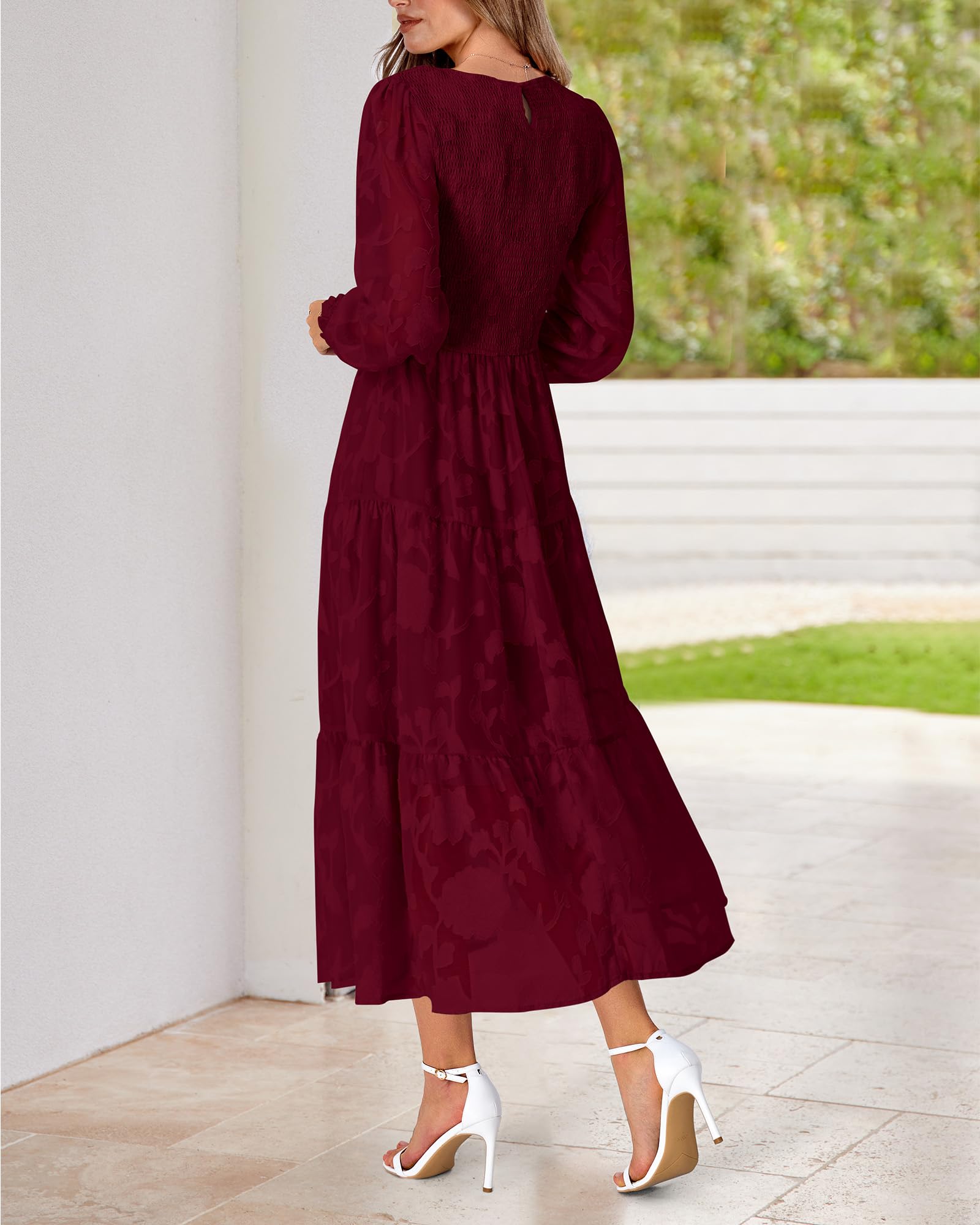 BTFBM Women's Elegant Floral Midi Dress - Long Sleeve Bohemian Wedding Guest Dress for Spring 2025 | Perfect for Garden Parties, Bridal Showers & Formal Events