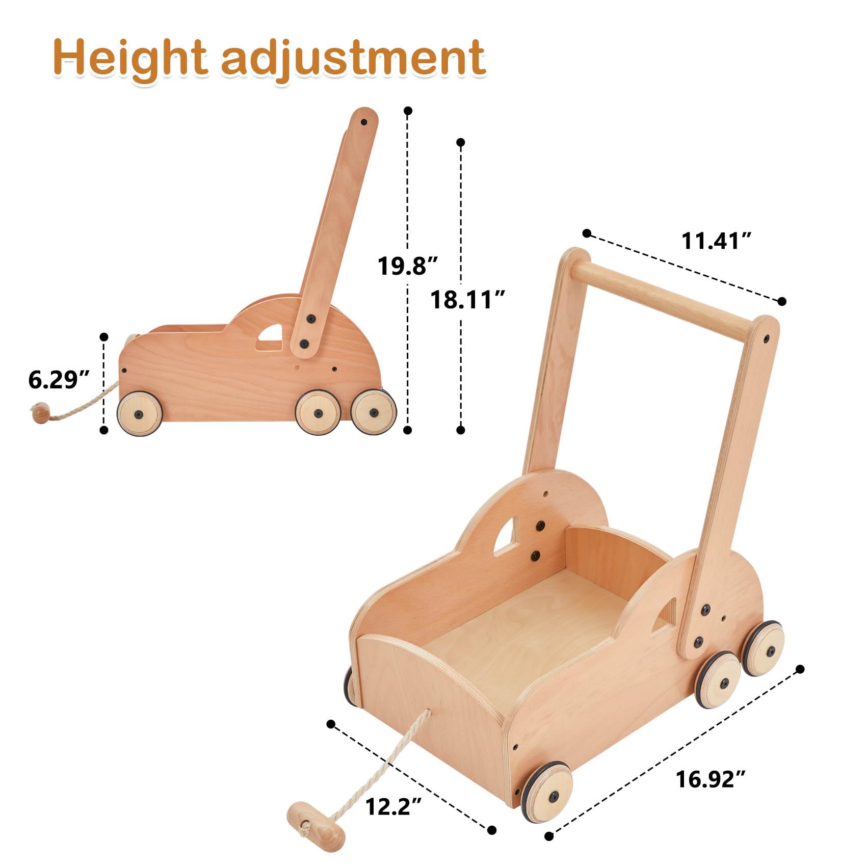 Wooden Baby Walker for Toddlers - Natural Wood Learning Push Toy for 1-2 Year Olds - Perfect for First Steps & Early Walking Development - Safe & Sturdy Baby Walker for Home & Playroom Use