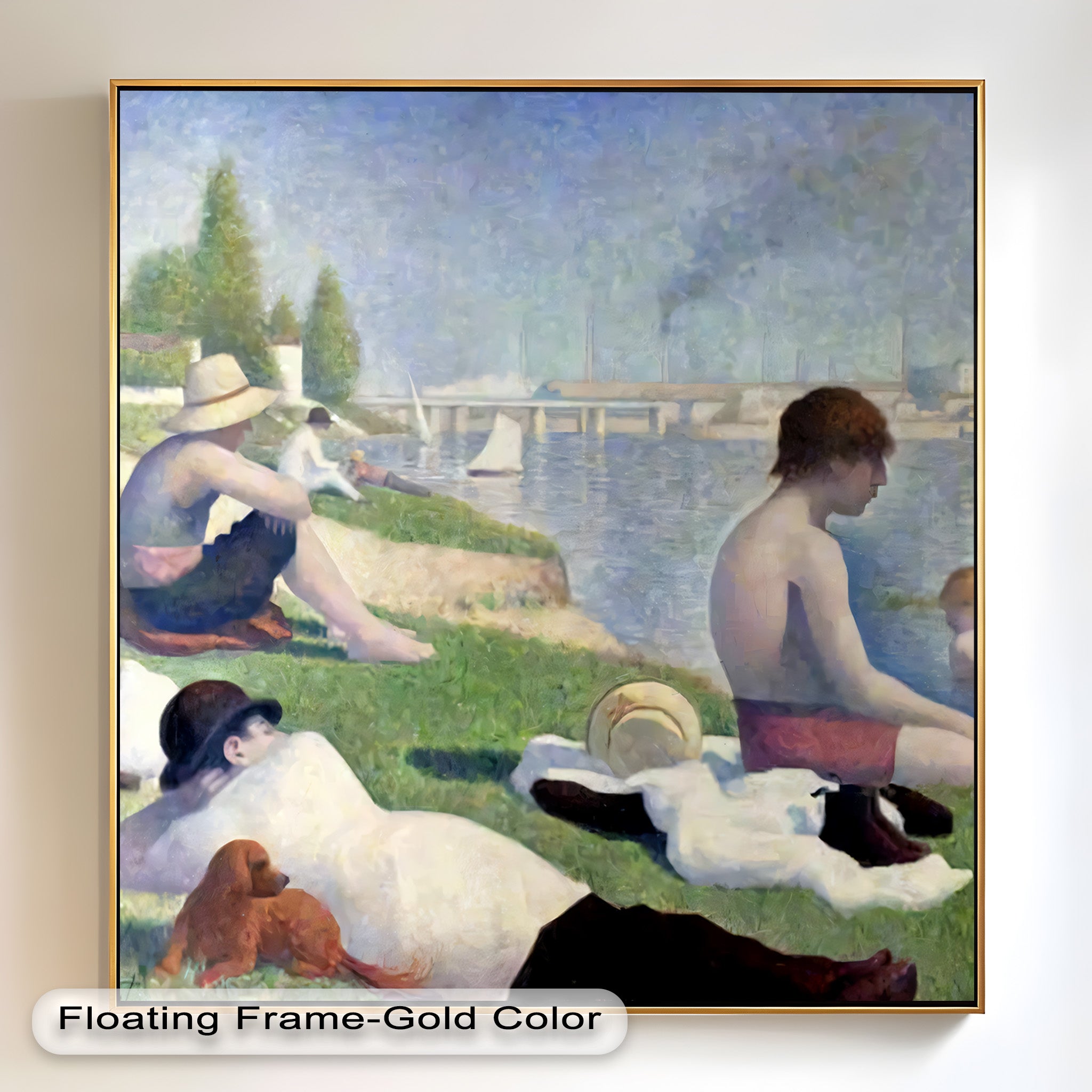 Afternoon Light on the Riverbank - Handmade Pointillism Oil Painting on Canvas - Wall Art for Living Room, Bedroom & Office Decor