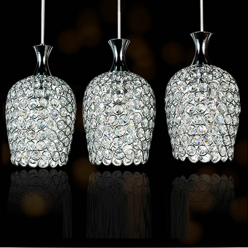 FEEKENBU Modern 3-Light Crystal Chandelier - Elegant Pendant Lighting for Kitchen Island, Dining Room & Living Room | Perfect for Home Decor, Wedding & Restaurant Lighting