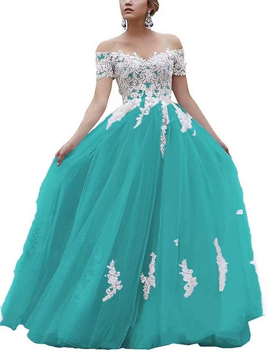 Jacllix Women's Off The Shoulder Wedding Dress with Lace Appliques - A-Line Tulle Sweetheart Formal Prom Evening Ball Gown for Bridal, Quinceañera, and Special Occasions