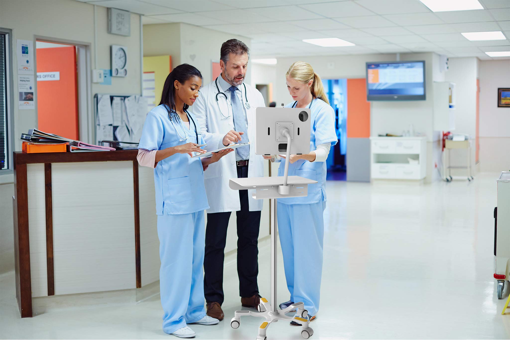 Medical Grade Floor Stand with Paragon Premium Locking Enclosure - Compatible with iPad 11 (A16), Pro 11-inch M4, Air 11-inch M3, iPad 10th Gen & Galaxy Tablets - Secure Tablet Holder for Hospitals, Clinics & Healthcare Facilities (PAD-MEDVFSE)