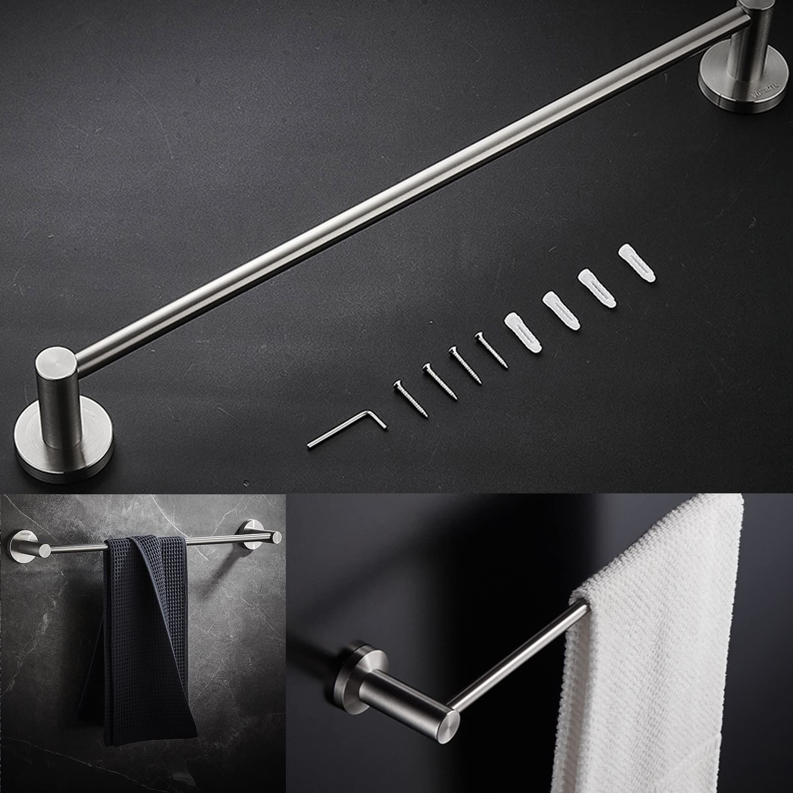 Stainless Steel Wall Mounted Towel Rack - Double Towel Bar & Shelf for Bathroom, Kitchen, Hotel (40cm/15.7