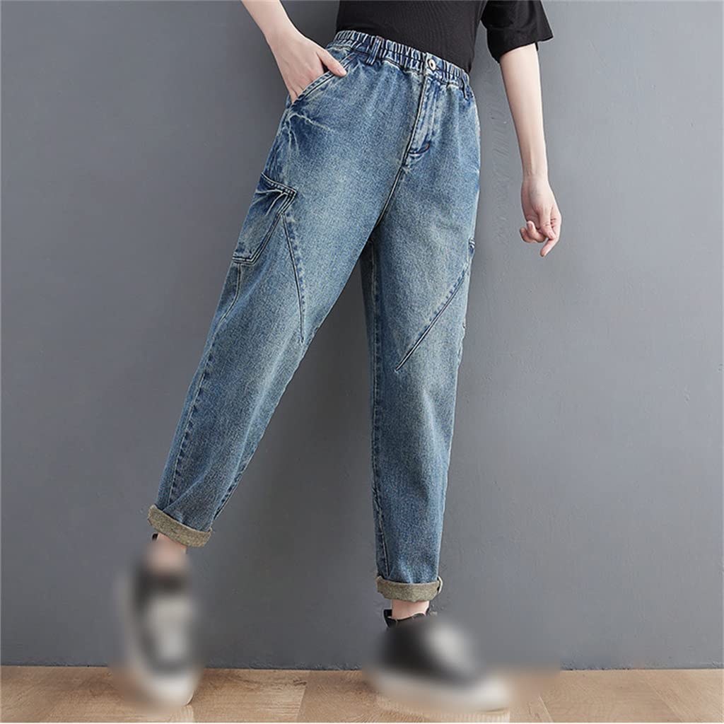 WALNUTA Women's High Waist Loose Fit Mom Jeans - Vintage Baggy Harem Pants for Spring & Autumn - Plus Size Comfortable Denim for Casual Wear, Street Style & Everyday Outfits