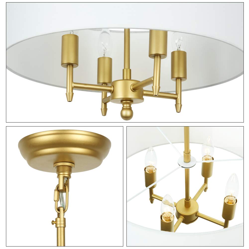 T&A TALENT AND ART Classic Brass 4-Light Chandelier with White Linen Drum Shade - 18