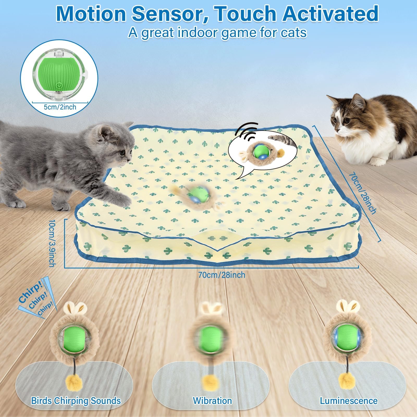 Automatic Moving Cat Ball Toy with Motion Sensor, LED Light & Chirping Sounds - Interactive Hide-n-Seek Kitten Toy for Indoor Cats - Perfect for Bored Adult Cats & Playful Kittens (Green) | Great for Night Play, Exercise & Mental Stimulation