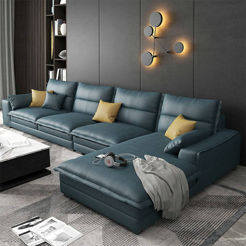 L-Shaped Right Hand Facing Recliner Sofa with Natural Wood Frame - Modern Living Room Furniture for Home Theater, Gaming & Relaxation