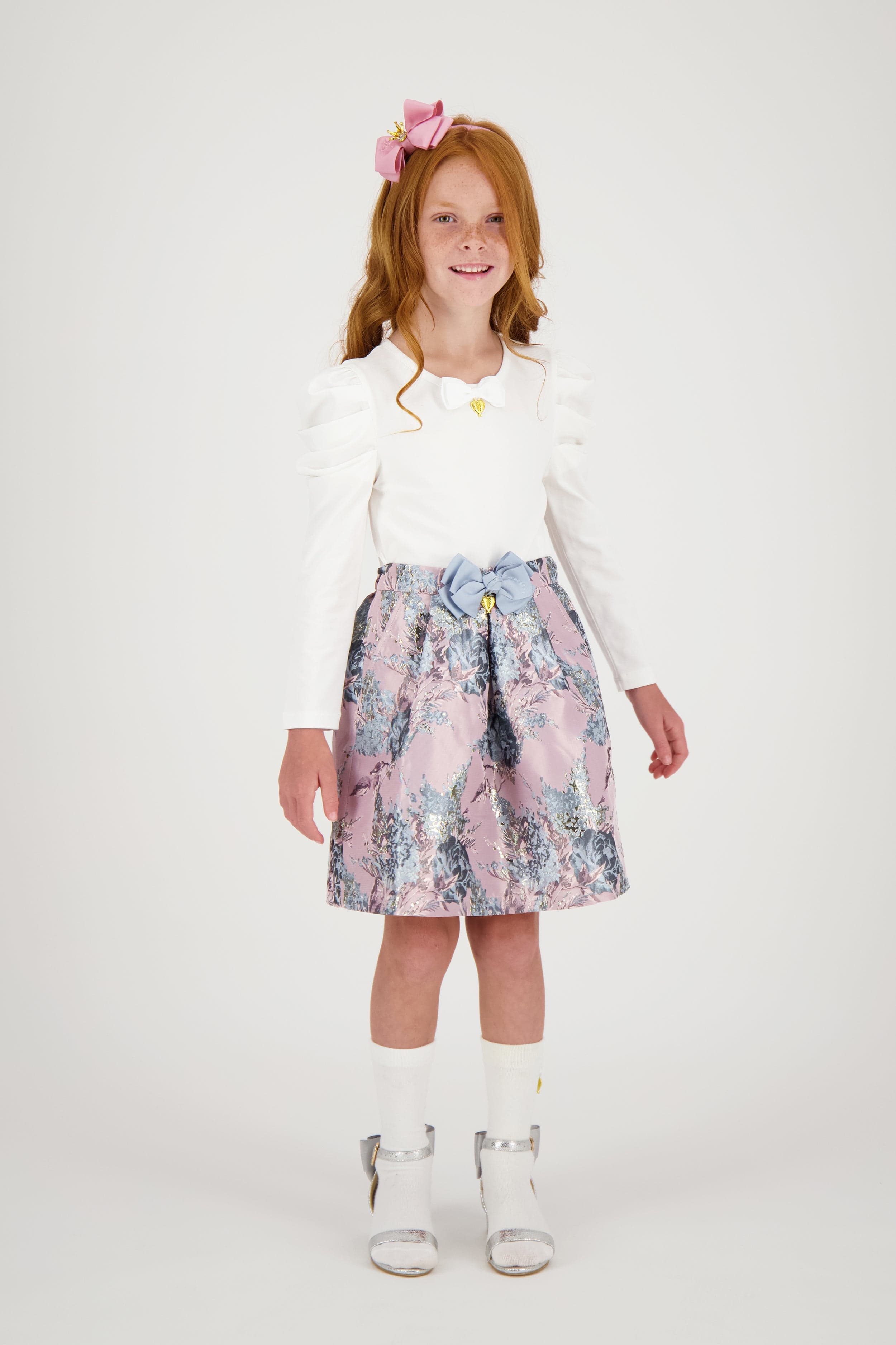 Angels Face Girls Sybil Jacquard Skirt - Pink Floral Embroidery A-Line Skirt for Toddler & Kids | Perfect for Birthday Parties, Easter & Spring Outfits