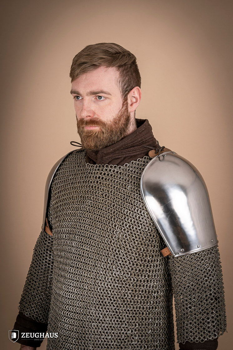 Polished Pauldrons 1350 1425 1.6mm - Medieval Armor Shoulder Plates for LARP, Cosplay & Renaissance Fairs
