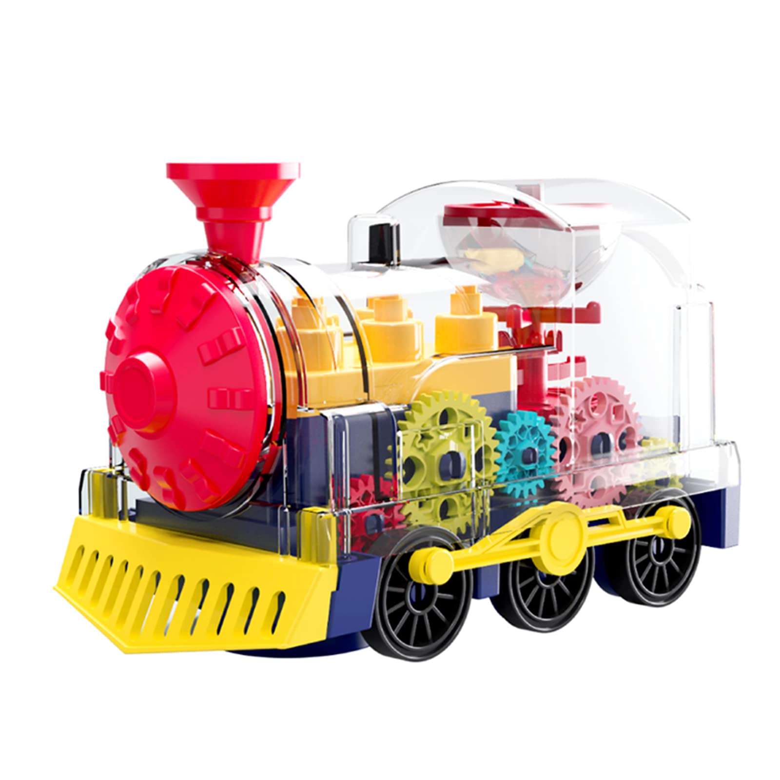 SOENDRK Electric Train Toy Set - Transparent Gear Train with Music, Lights & Rotation - STEM Educational Toy for Kids - Perfect Birthday Gift for Boys & Girls - Fun Learning Toy for Home & Classroom Play