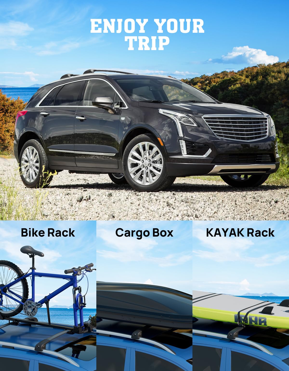 2024 Aluminum Car Roof Rack Cross Bars for Cadillac XT5 (2017-2025 Models) - Lockable Cargo Carrier for Kayak, Canoe, Bike & Snowboard | Perfect for Road Trips & Outdoor Adventures