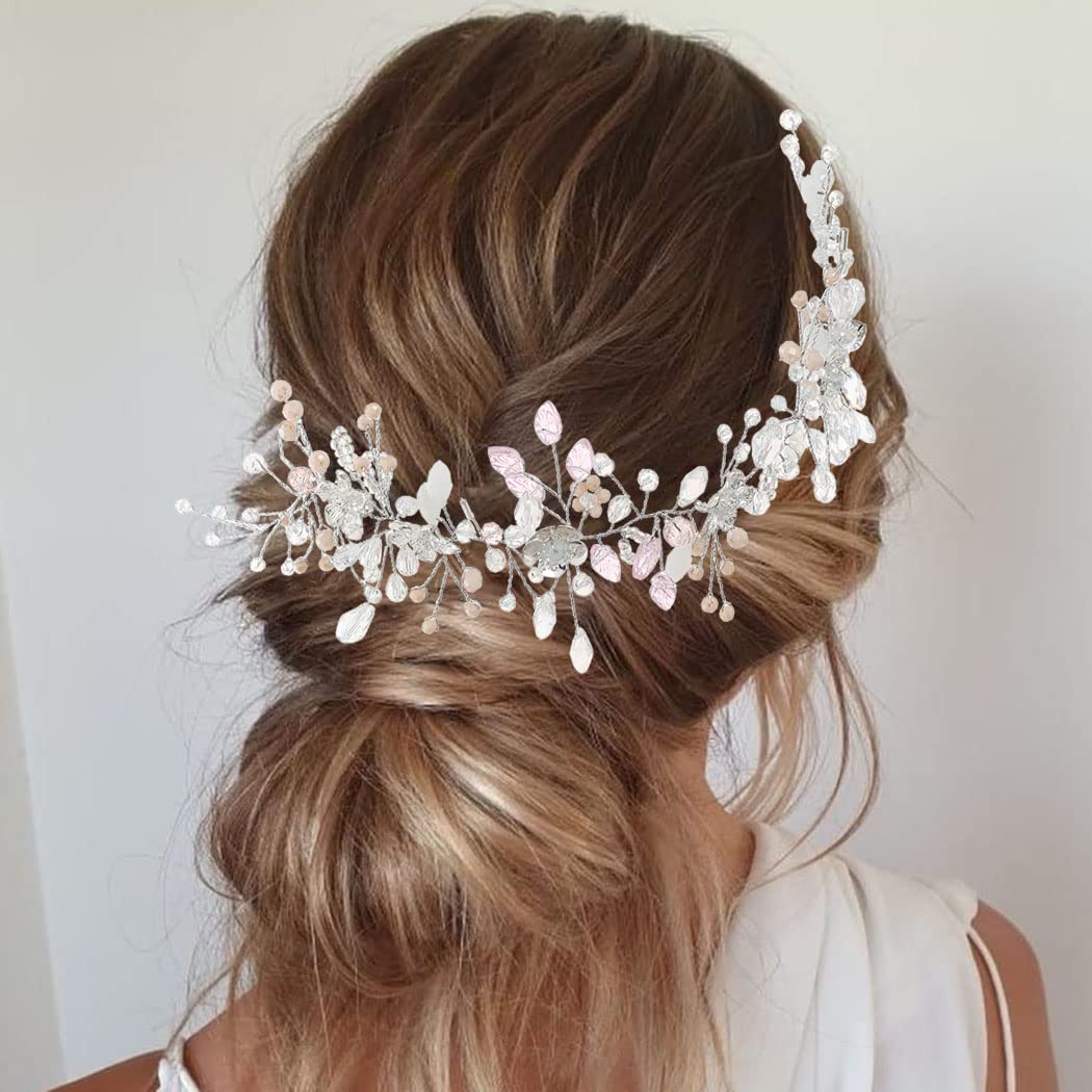 Silver Flower Bridal Hair Vine - Elegant Beaded Wedding Headpiece for Women | Perfect for Brides, Prom, Communion & Special Occasions