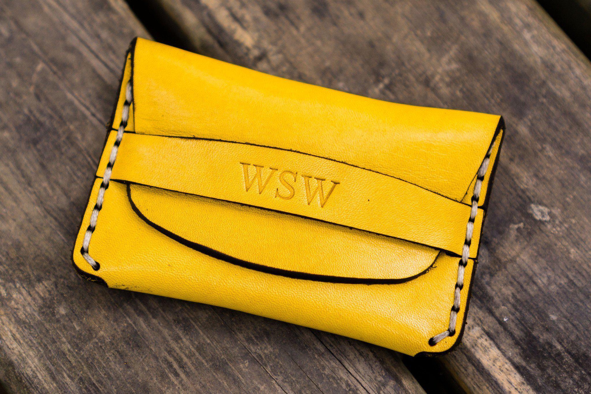 Personalized No.36 Handmade Leather Wallet with Flap - Yellow | Custom Engraved Gift for Men & Women | Perfect for Everyday Use & Travel
