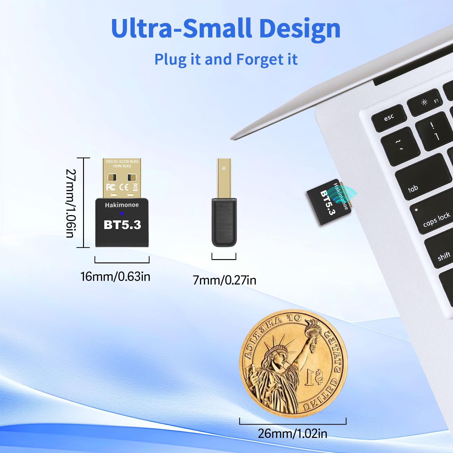 Latest Bluetooth 5.3 Adapter for PC & Laptop - Wireless USB Dongle for Windows 11/10/8.1 - Plug & Play Bluetooth Transmitter for Headphones, Speakers, Keyboard, Mouse & Printers - Perfect for Home Office, Gaming & Streaming