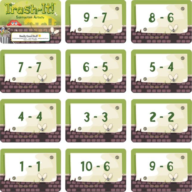 Really Good Stuff Trash-It Subtraction Math Game for Kids - Fun Educational Classroom Activity for Learning Basic Subtraction Skills | Perfect for Homeschooling, Elementary School Math Centers & After-School Practice