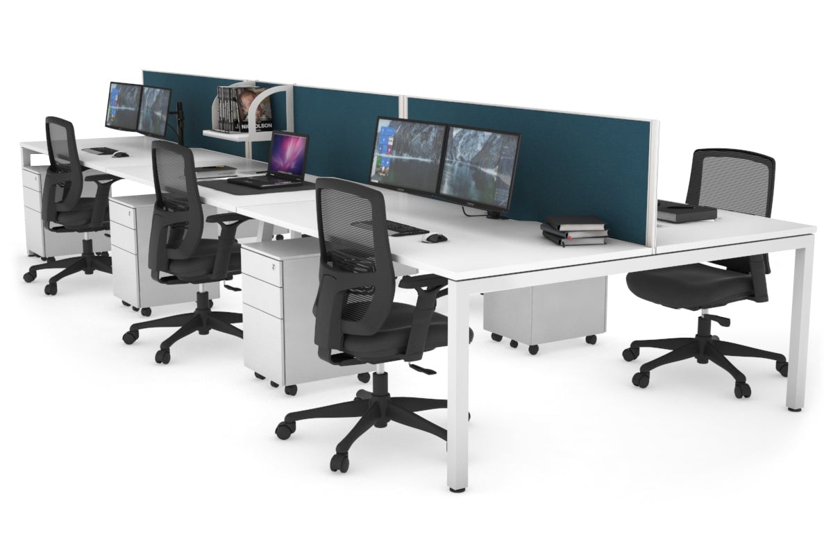 Quadro Square Legs 6-Person Office Workstation - 1800L x 800W with Cable Management - Ideal for Collaborative Workspaces & Open Office Environments