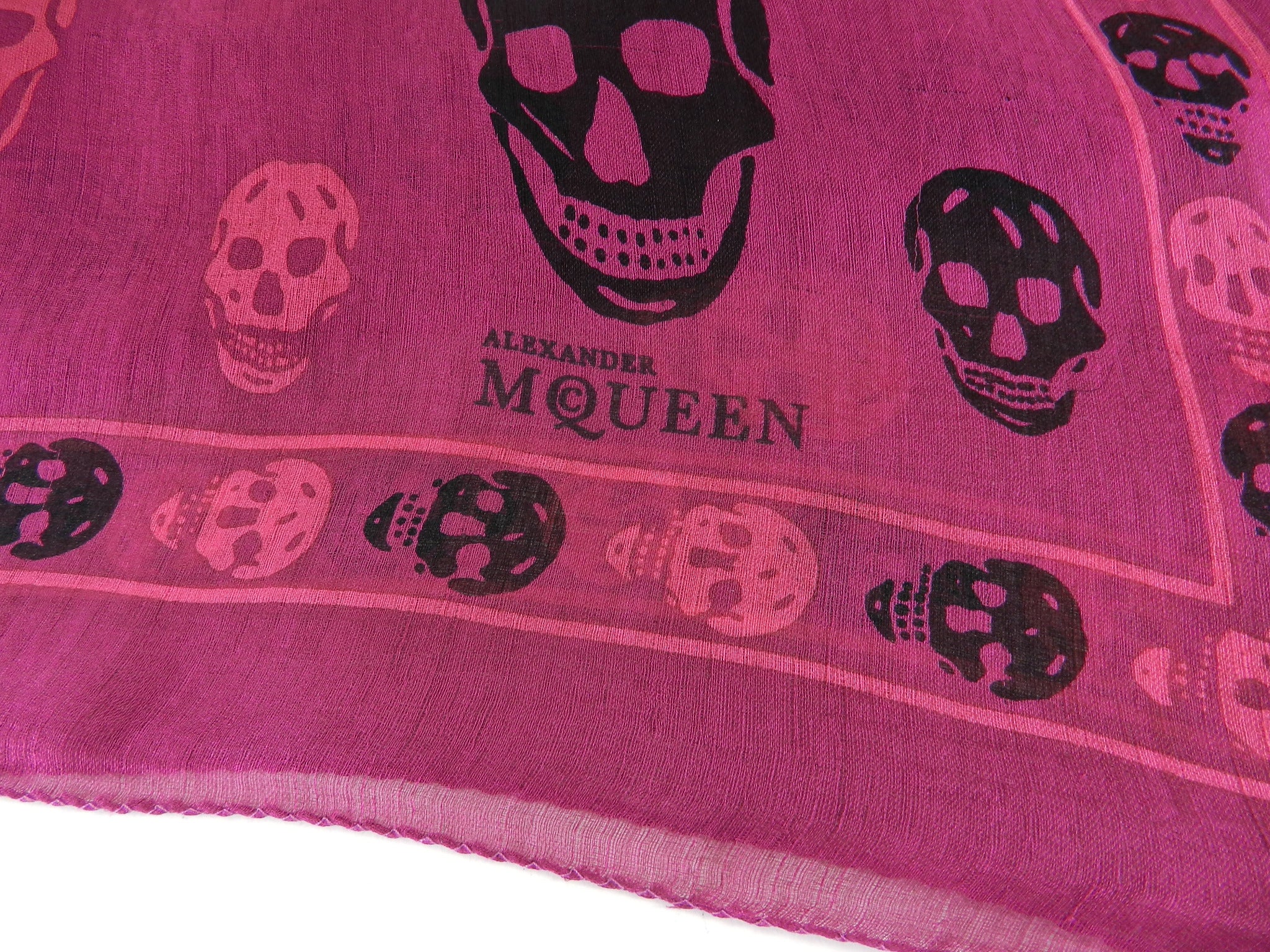 Alexander McQueen Fuchsia Pink Sheer Silk Chiffon Skull Shawl Scarf - Luxury Fashion Accessory for Women, Evening Parties & Special Occasions