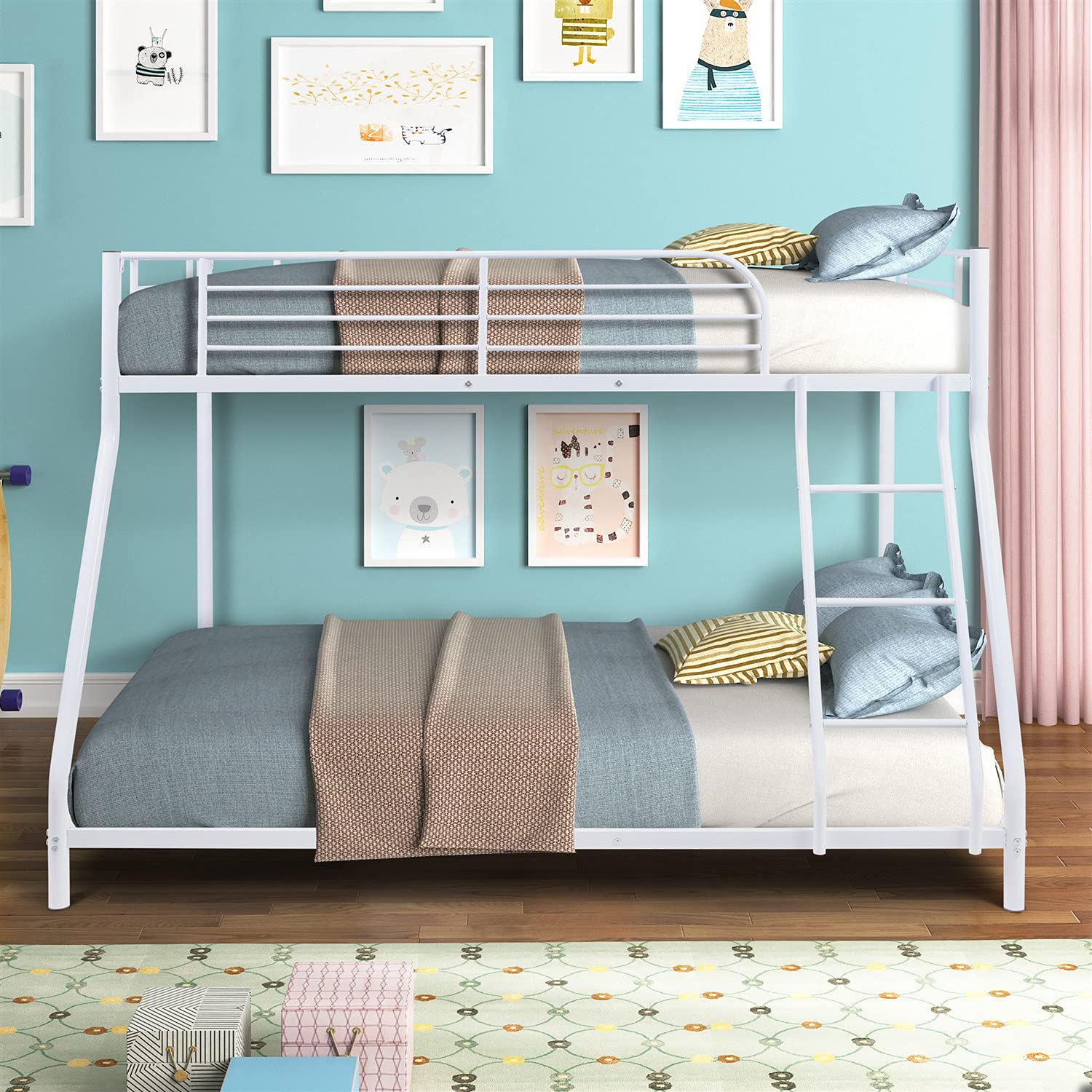 Harper & Bright Designs Twin Over Full Metal Bunk Bed - Heavy Duty Sturdy Bed Frame with Safety Guard Rails for Kids & Teens - White - Perfect for Small Rooms, Shared Kids Bedrooms & Space-Saving Solutions