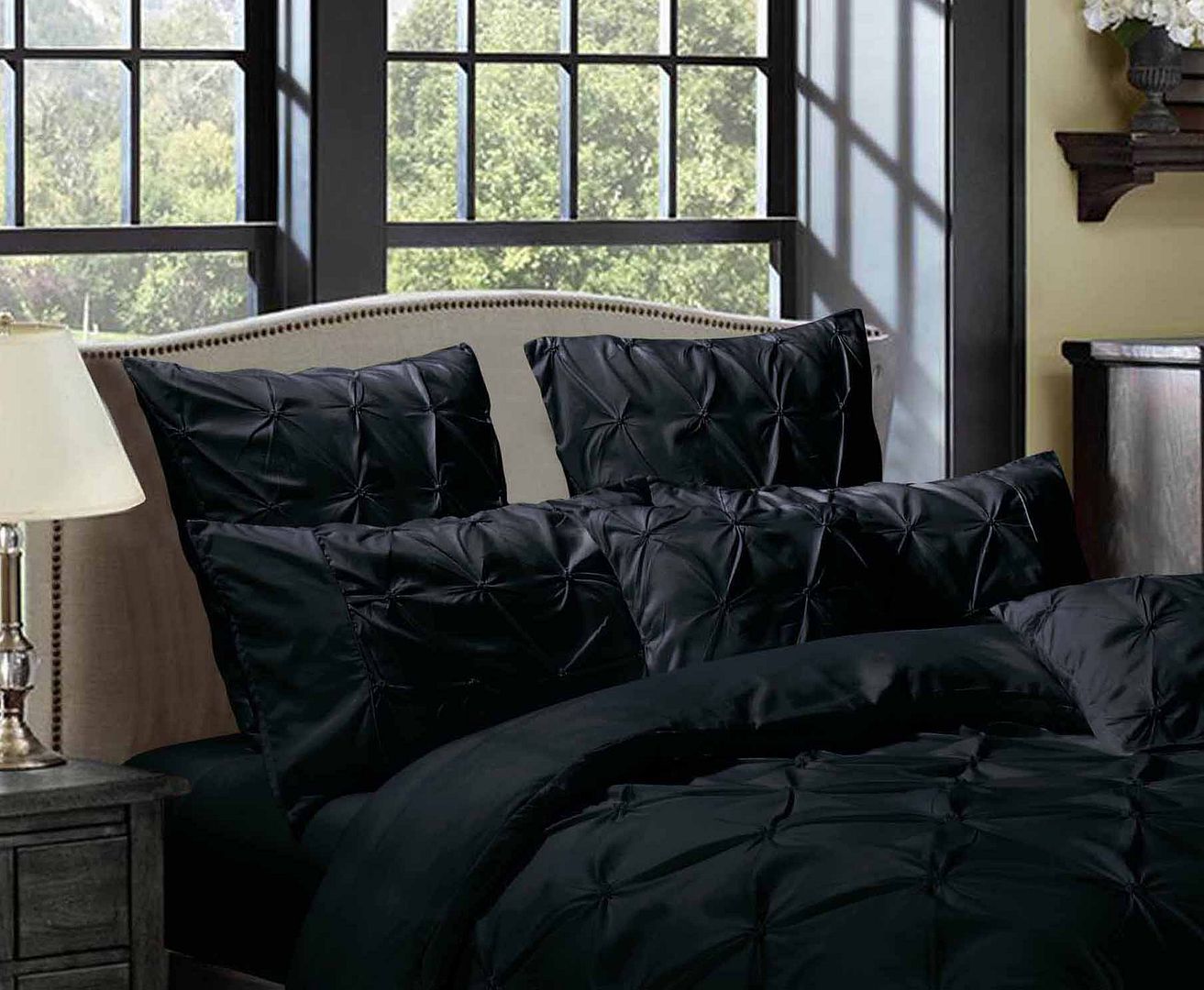 Premium Diamond Pintuck Ultra Soft European Pillowcases 2 Pack - Black | Luxury Bedding for Master Bedroom, Guest Room & Hotel Use