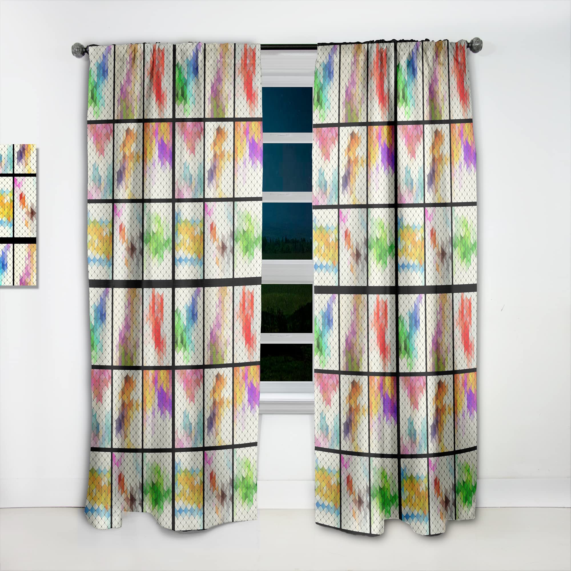 DesignQ Geometric Triangle Pattern Thermal Insulated Curtains - Single Panel 52x120 Inches - Blackout Drapes for Bedroom & Living Room - Perfect for Modern Home Decor & Sunlight Control