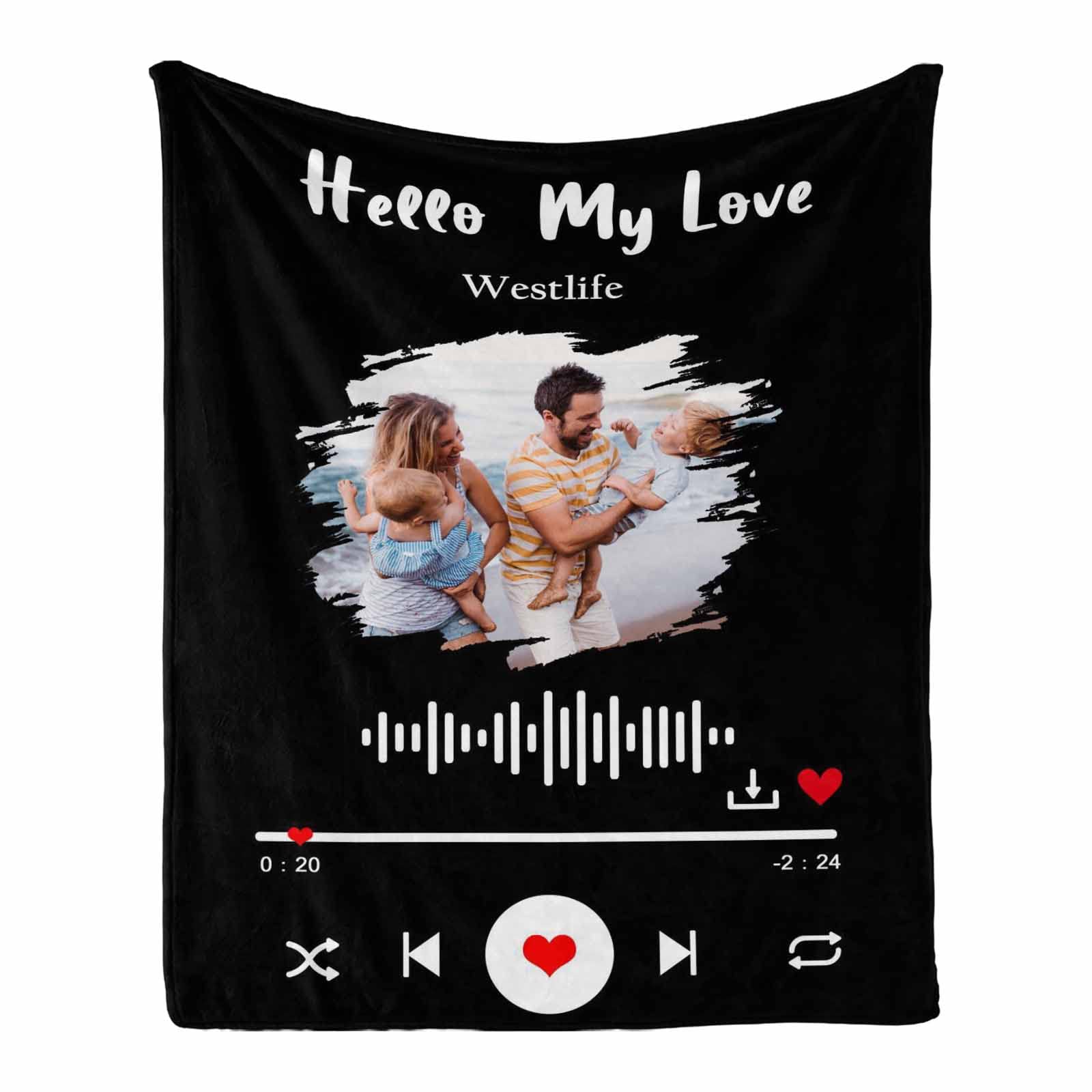 Custom Spotify Code Photo Blanket - Personalized Music Blanket with Photos & Text for Couples, Family, Friends & Pets - 50x60 Inch Soft Fleece Throw - Perfect for Valentine's Gifts, Birthday Souvenirs & Cozy Home Decor