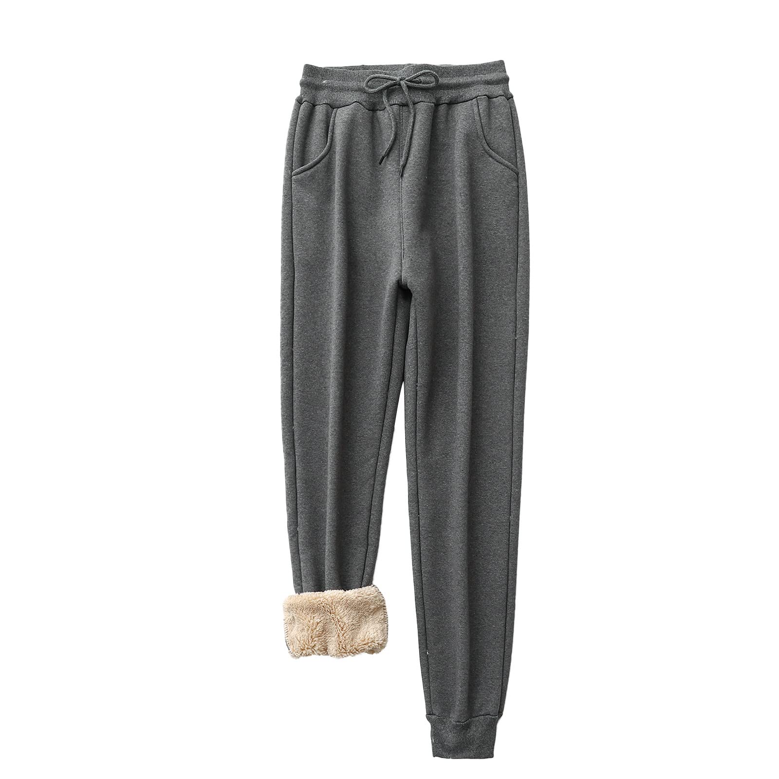 Women's Velvet Winter Pants - Long Warm Plus Size Casual Trousers with Pockets, Solid Color Sweatpants for Women | Cozy Lounge Wear, Home Comfort, Outdoor Activities